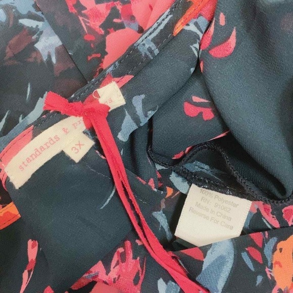 WOMAN'S Plus 3X Standards and Practices Blue Floral High Low Wrap Top Blouse - Picture 9 of 12